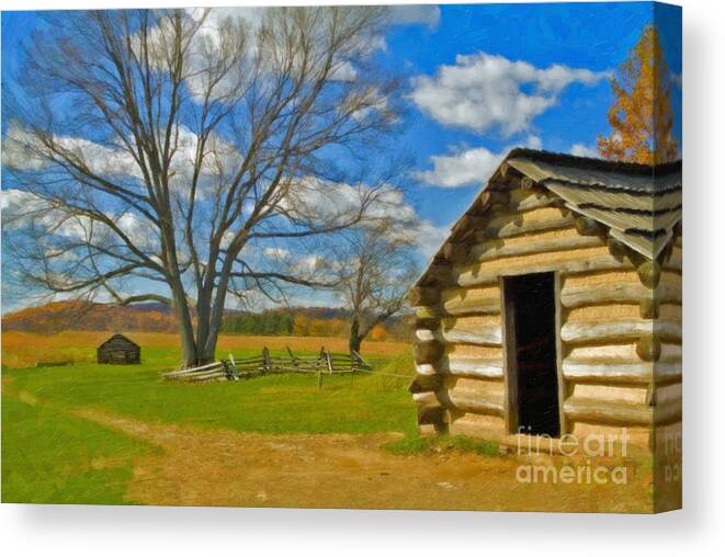 Valley Forge Canvas Print featuring the photograph Log Cabin Valley Forge PA by David Zanzinger