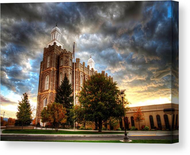 Worship Canvas Print featuring the photograph Logan Temple Cloud Backdrop by David Andersen