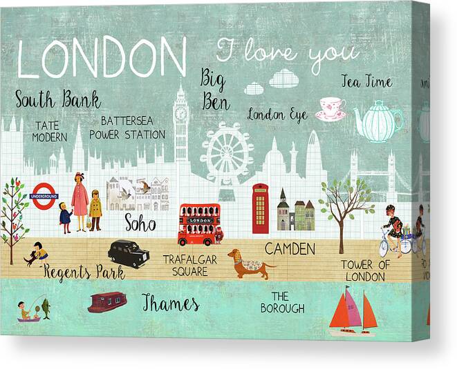 London Canvas Print featuring the mixed media London I love you by Claudia Schoen