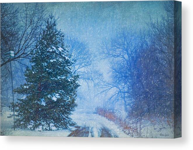 Lone Road Canvas Print featuring the photograph Lone Snowy Lane by Anna Louise