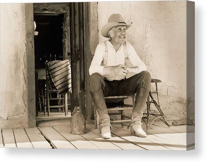 Old West Poster Canvas Print featuring the photograph Lonesome Dove Gus On Porch by Peter Nowell
