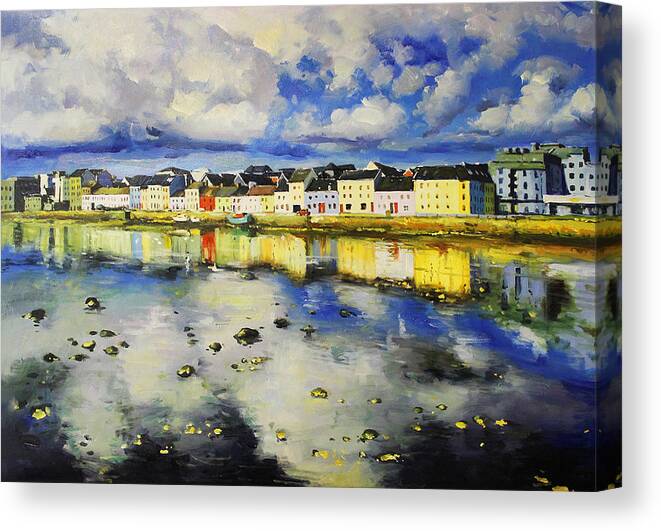 Galway Harbour Canvas Print featuring the painting Long Walk Reflections, Galway by Conor McGuire