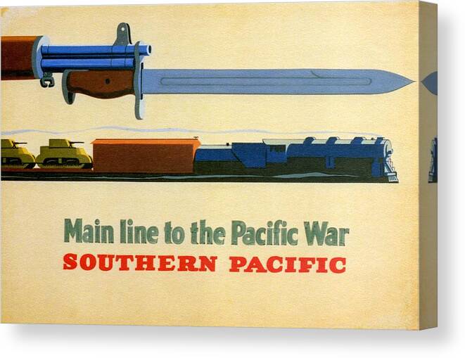 Southern Pacific Canvas Print featuring the mixed media Main Line to the Pacific War - Southern Pacific - Retro travel Poster - Vintage Poster by Studio Grafiikka