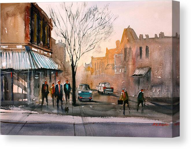Street Scene Canvas Print featuring the painting Main Street - Steven's Point by Ryan Radke