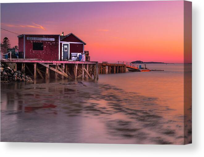 Maine Canvas Print featuring the photograph Maine Coastal Sunset at Dicks Lobsters - Crabs Shack by Ranjay Mitra