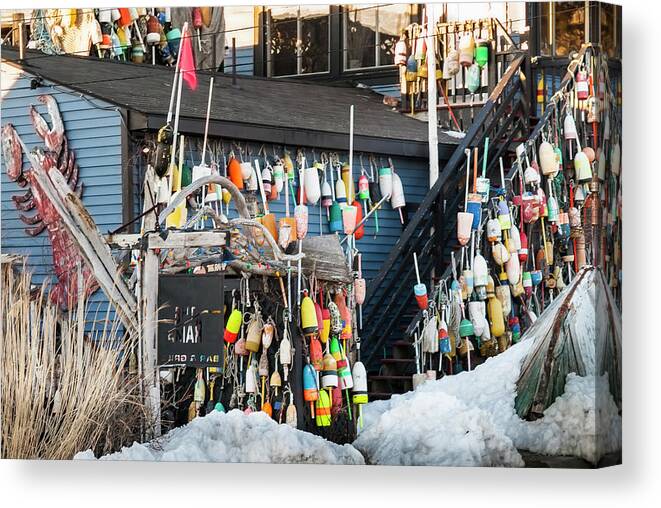 Maine Canvas Print featuring the photograph Maine Lobster Shack in Winter by Ranjay Mitra