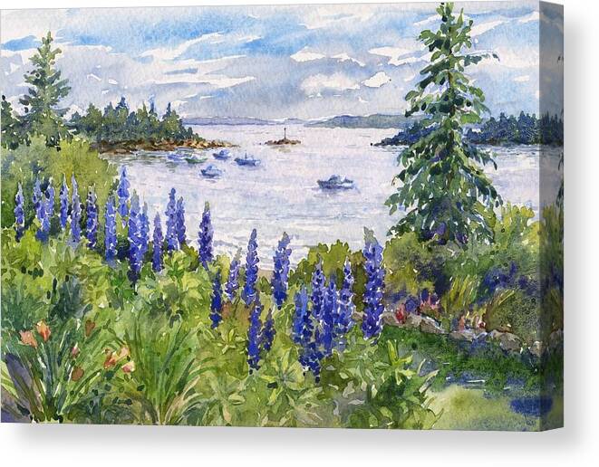 Maine Canvas Print featuring the painting Maine Lupines by Leslie Fehling