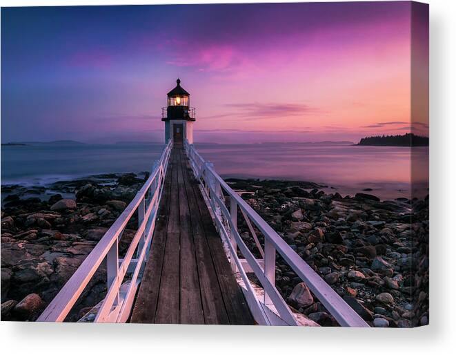Maine Canvas Print featuring the photograph Maine Sunset at Marshall Point Lighthouse by Ranjay Mitra