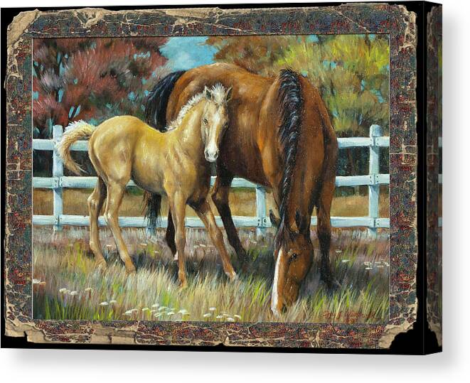 Horse Canvas Print featuring the painting Mama and Jr. by Cynthia Westbrook