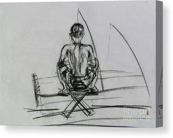  Canvas Print featuring the drawing Man In The Fishing Game by Sukalya Chearanantana