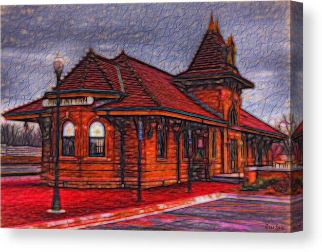 Train Station Canvas Print featuring the photograph Manhattan Kansas Train Depot 2 by Anna Louise