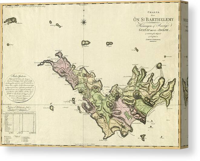 Saint Barts Canvas Print featuring the photograph Map Of Saint Barts 1801 by Andrew Fare