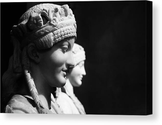 Travelpixpro Canvas Print featuring the photograph Marble Sculptures Capitoline Museum Rome Italy Black and White by Shawn O'Brien