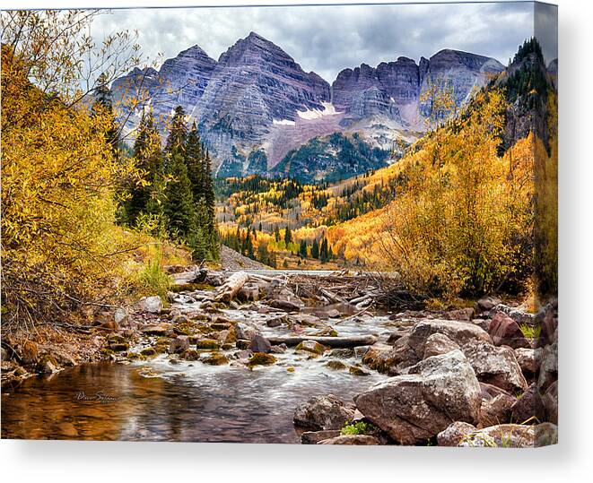 Maroon Bells Canvas Print featuring the photograph Maroon Bells and the Creek by David Soldano