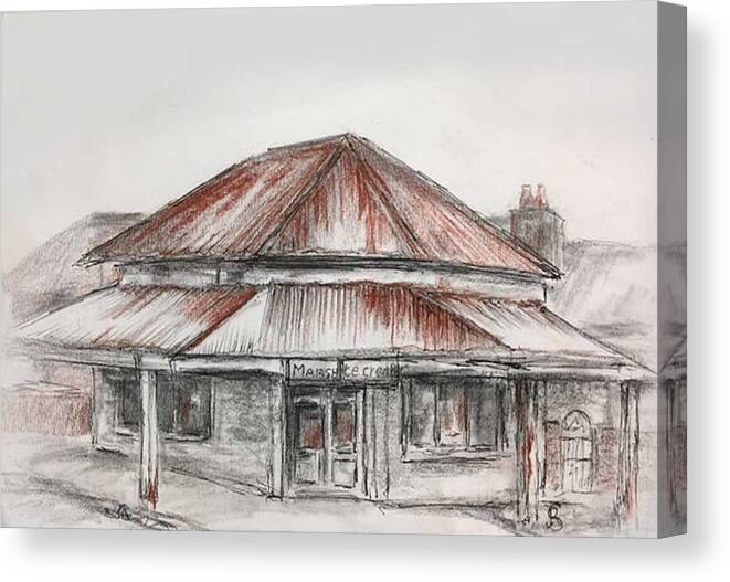 Corner Store Canvas Print featuring the drawing Marsh's Corner Store by Ryn Shell