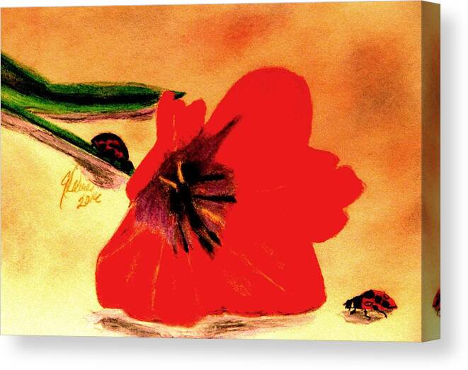 Red Tulips Canvas Print featuring the drawing Meet Me In The Tulips by Angela Davies
