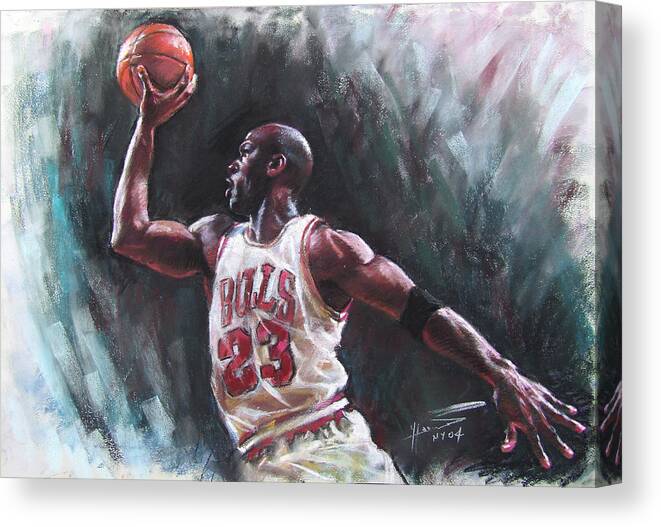 Michael Jordan Canvas Print featuring the pastel Michael Jordan by Ylli Haruni
