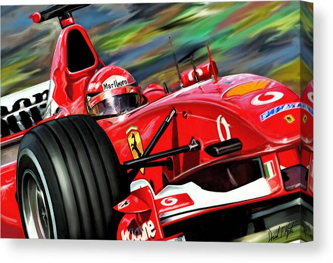 Michael Schumacher Canvas Print featuring the digital art Michael Schumacher Ferrari by David Kyte
