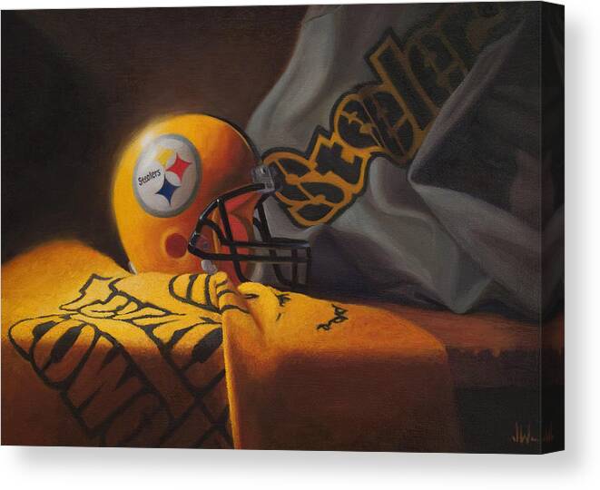 Steelers Canvas Print featuring the painting Mini Helmet Commemorative Edition by Joe Winkler