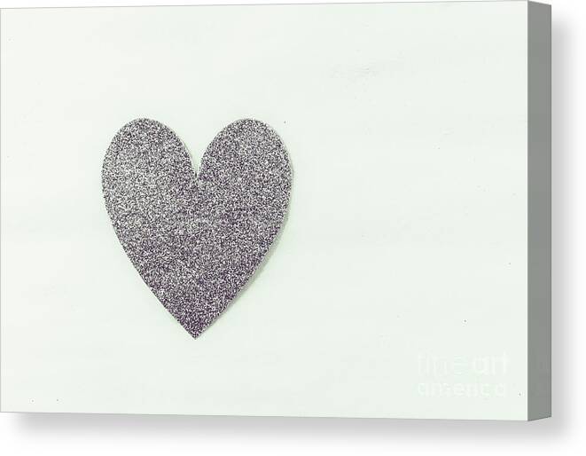 Valentine Canvas Print featuring the photograph Minimalistic Silver Glitter Heart by Andrea Anderegg
