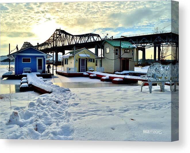 Boathouse Canvas Print featuring the photograph Mississippi River Boathouses by Susie Loechler