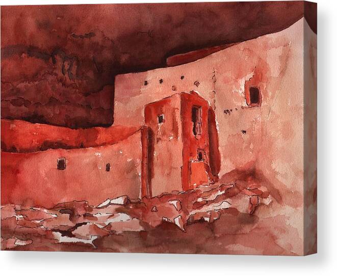 Cliff Dwellers Canvas Print featuring the painting Montezuma's Castle by Sharon Mick