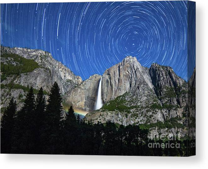 Moonbow Canvas Print featuring the photograph Moonbow and Startrails by Brandon Bonafede