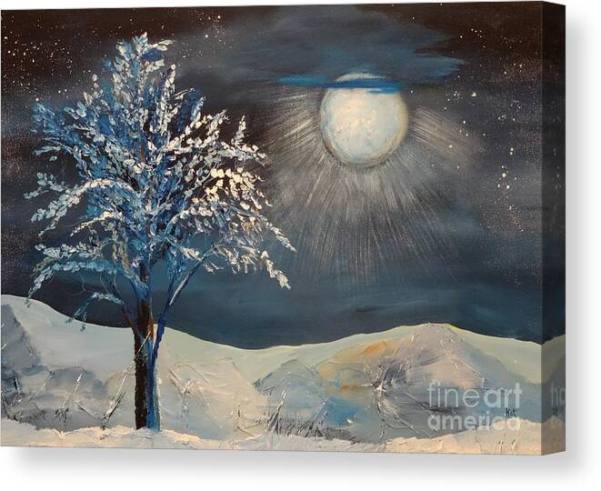 Tree Canvas Print featuring the painting Moonlit Night by Kat McClure