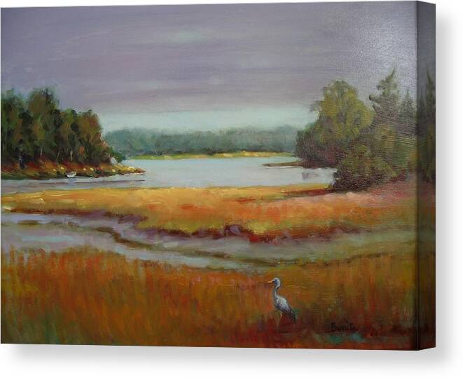 Maine Canvas Print featuring the painting Morning in the Salt Marsh by Bonita Waitl