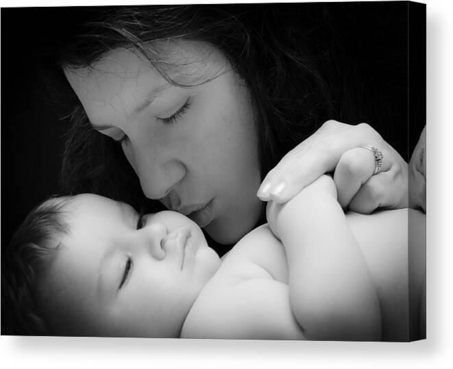 Mother Canvas Print featuring the photograph Mother and Child in Black and White by Joni Eskridge