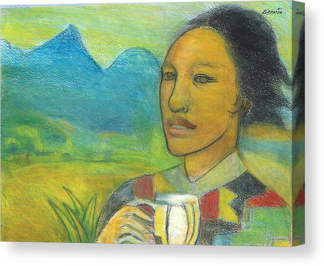 Figurative Landscape Canvas Print featuring the pastel Mountain Blue Jamaica Coffee Connoiisseur by Kippax Williams