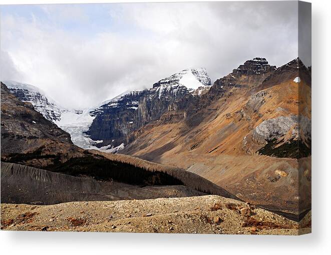 Jasper National Park Canvas Print featuring the photograph Mountains Clouds and Glaciers 2 by Larry Ricker