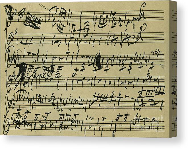 Wolfgang Amadeus Mozart Canvas Print featuring the drawing Mozart score written when 8 years old by Wolfgang Amadeus Mozart
