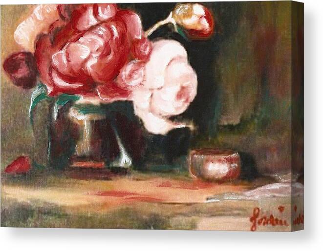 Flower Still Life Artwork Roses Canvas Print featuring the painting My Little Flowers by Jordana Sands