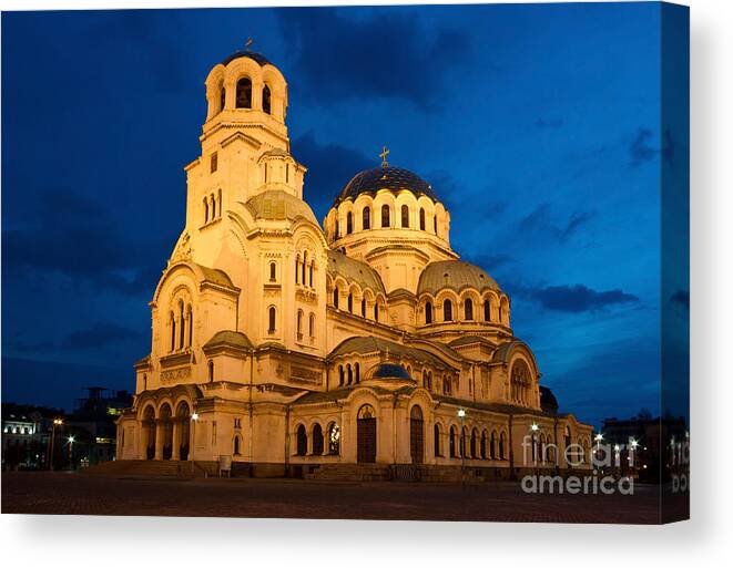 Aleksander Nevsky Canvas Print featuring the photograph Nightshot of Cathedral Alexandar Nevsky in Sofia by Kiril Stanchev
