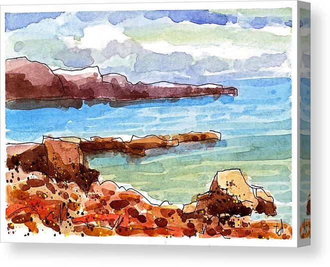 Ocean Canvas Print featuring the mixed media Ocean Cliffs by Tonya Doughty