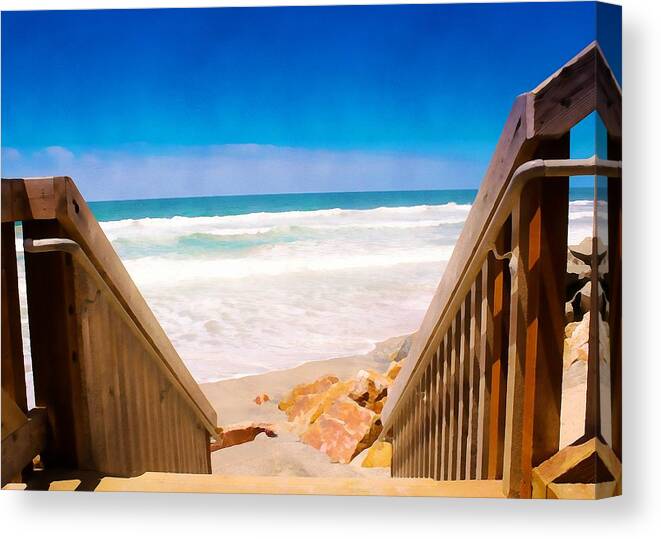 Beach Canvas Print featuring the photograph Oceanside Steps 2 by Alison Frank