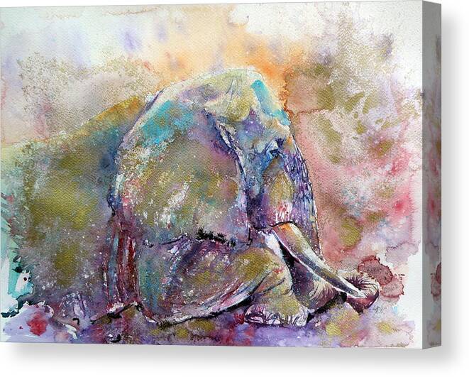 Elephant Canvas Print featuring the painting Old elephant by Kovacs Anna Brigitta