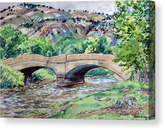  Copy Of Plein Air Watercolor Painting By Annie Gibbons Canvas Print featuring the painting Old Gypsum Bridge by Annie Gibbons