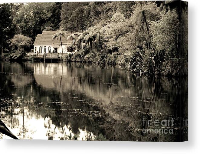 Hut Canvas Print featuring the photograph Old Hut by the bush lake by Yurix Sardinelly