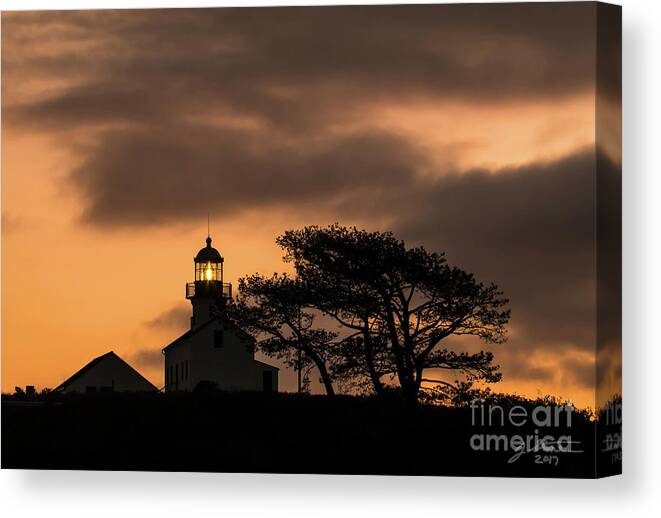  Canvas Print featuring the photograph Old Point Loma Lighthouse at Twilight by Jeffrey Stone
