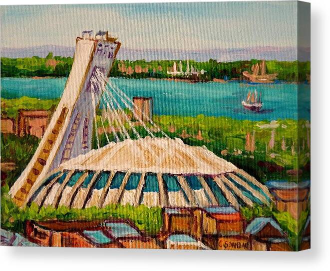 The Olympic Stadium Canvas Print featuring the painting Olympic Stadium Montreal by Carole Spandau