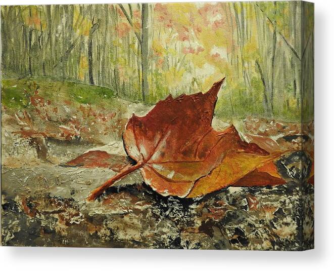 Maple Canvas Print featuring the painting One Fallen Mapleleaf by Betty-Anne McDonald