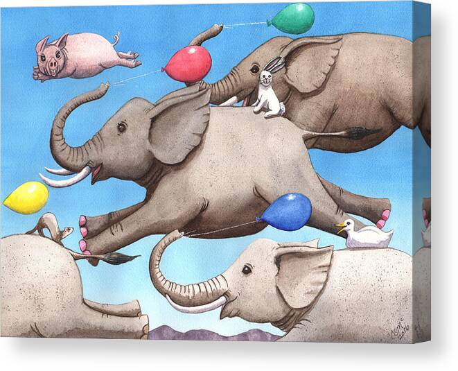 Elephant Canvas Print featuring the painting Only way to fly by Catherine G McElroy