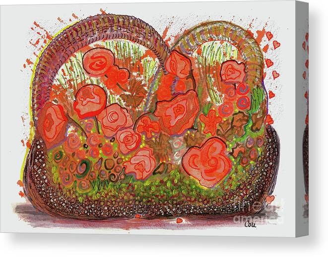 What Get For Canvas Print featuring the painting Orange Floral Basket by Corinne Carroll