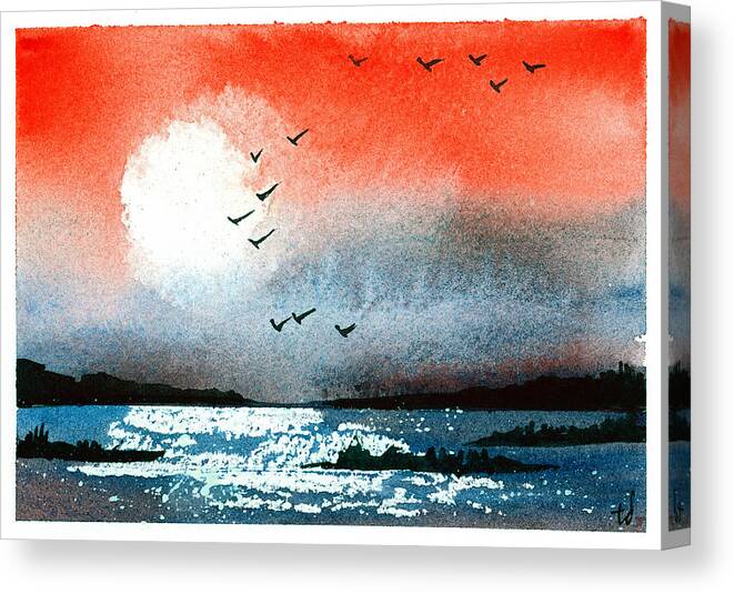 Watercolor Canvas Print featuring the mixed media Pacific Sunset V by Tonya Doughty