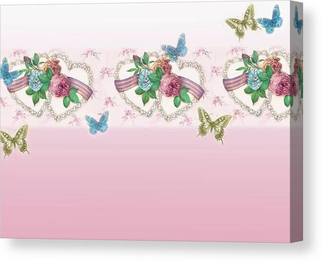 Valentine Designs Canvas Print featuring the painting Painted Roses with Hearts by Judith Cheng