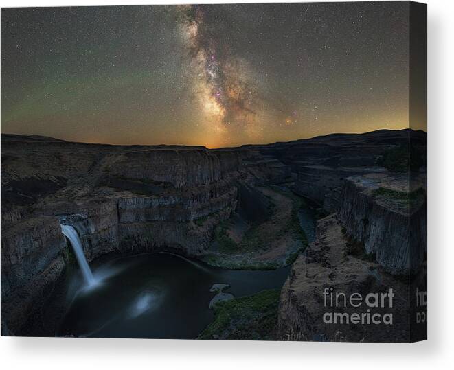 Palouse Falls Canvas Print featuring the photograph Palouse Falls Milky Way Galaxy by Michael Ver Sprill
