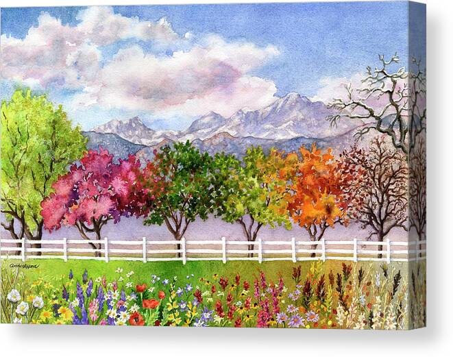 Trees Painting Canvas Print featuring the painting Parade of the Seasons by Anne Gifford