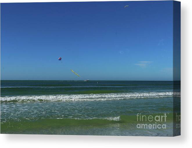 Beach Canvas Print featuring the photograph Parasailing At Siesta Key by Christiane Schulze Art And Photography
